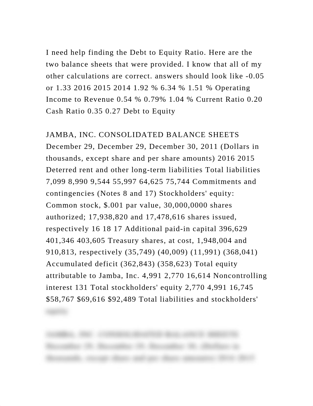 I need help finding the Debt to Equity Ratio. Here are the two balan.docx_dytvv0305b9_page2