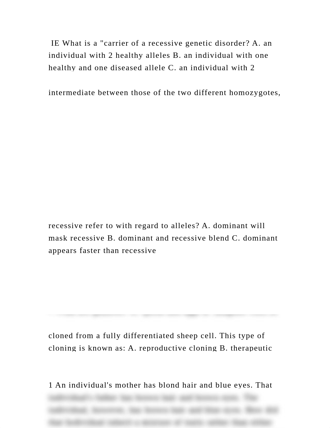 IE What is a carrier of a recessive genetic disorder A. an individu.docx_dyu516tjm0h_page2