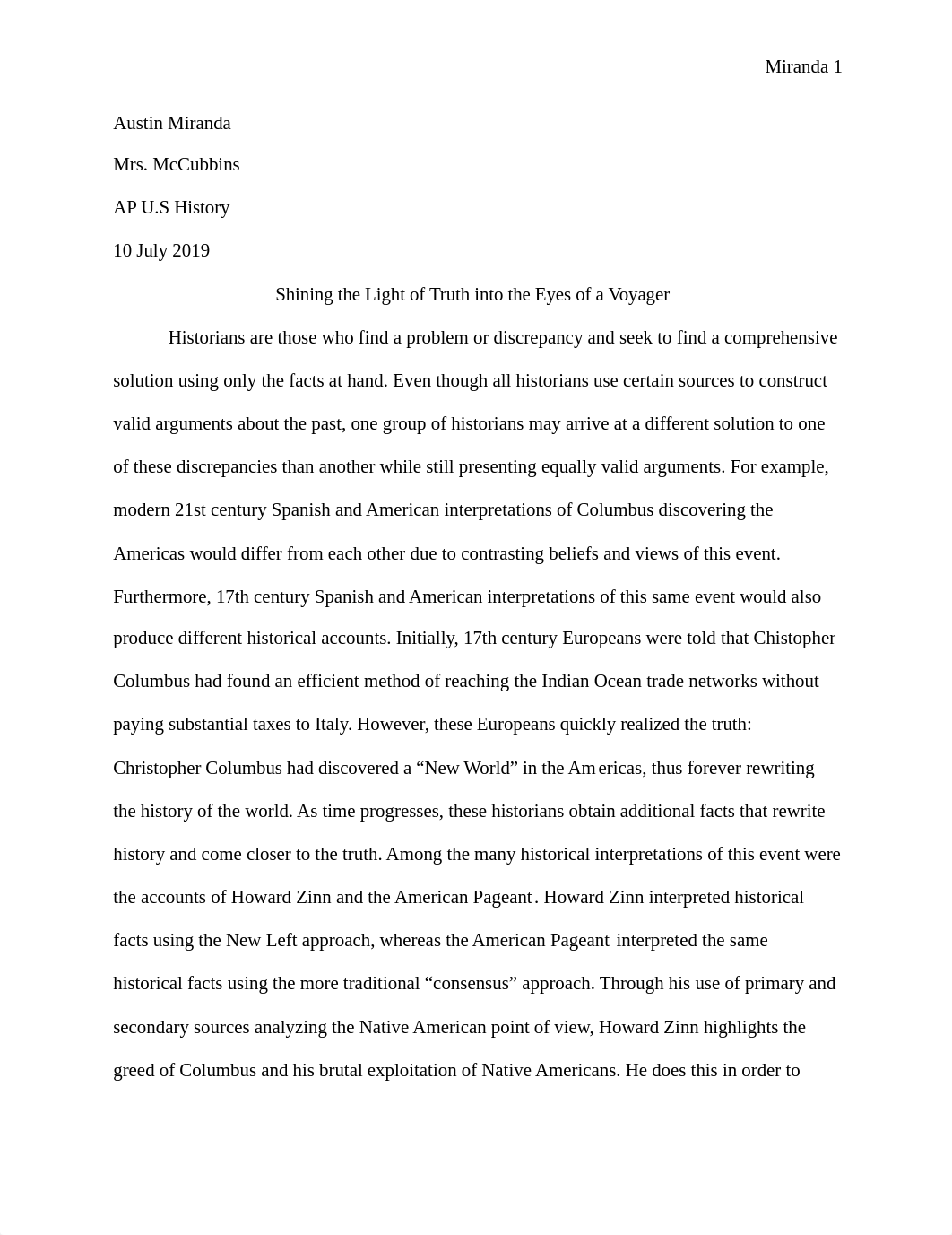 SUMMER WORK: Howard Zinn's Thoughtful Argument of Traditional American History_dyu7doh6m97_page1