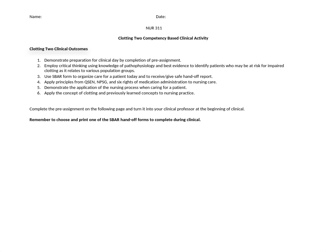 NUR 311 Clotting Day Two Clinical.docx_dyv3nu8uizw_page1