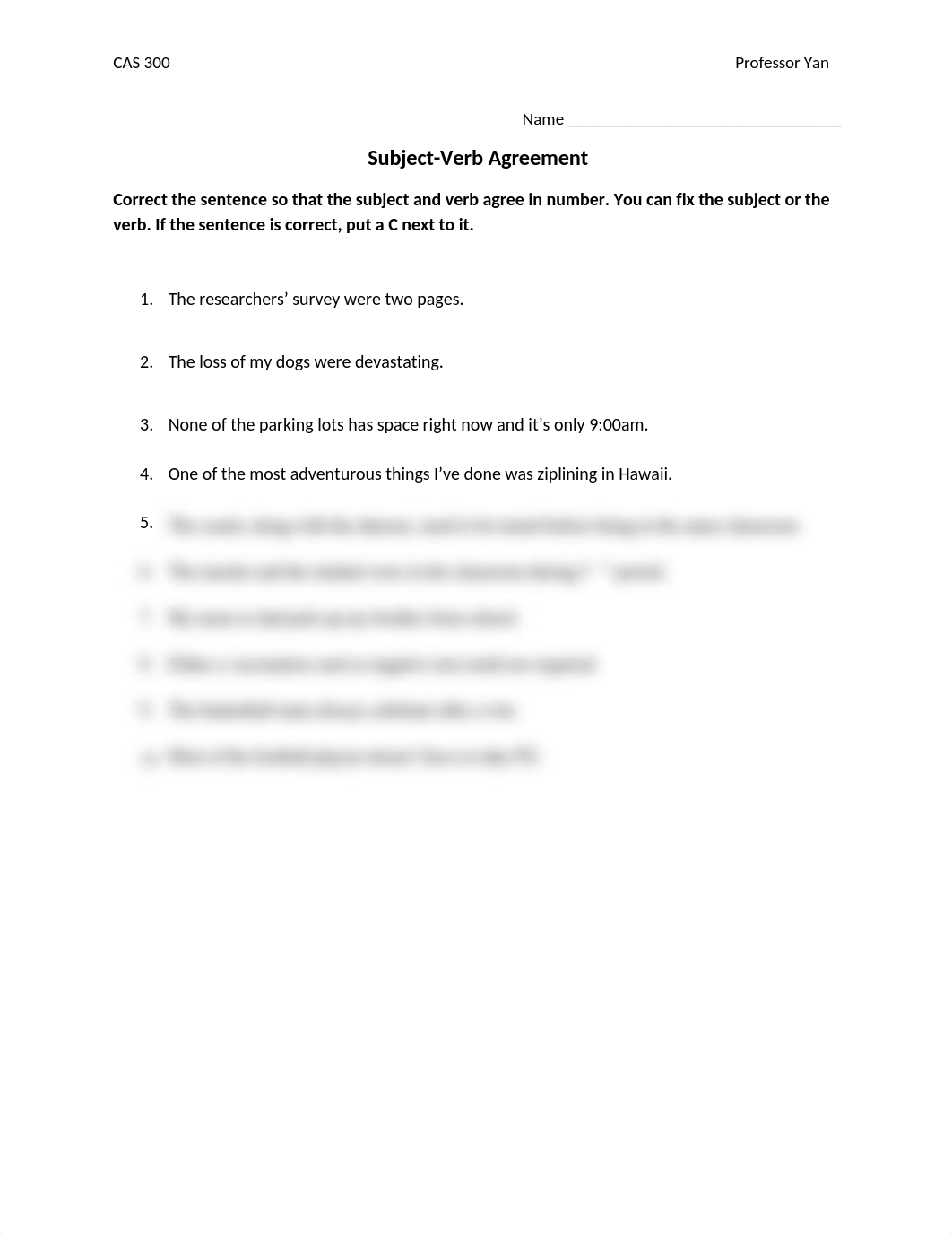 CAS 300 Verb Agreement Exercise 2022.docx_dyw6x3byft0_page1