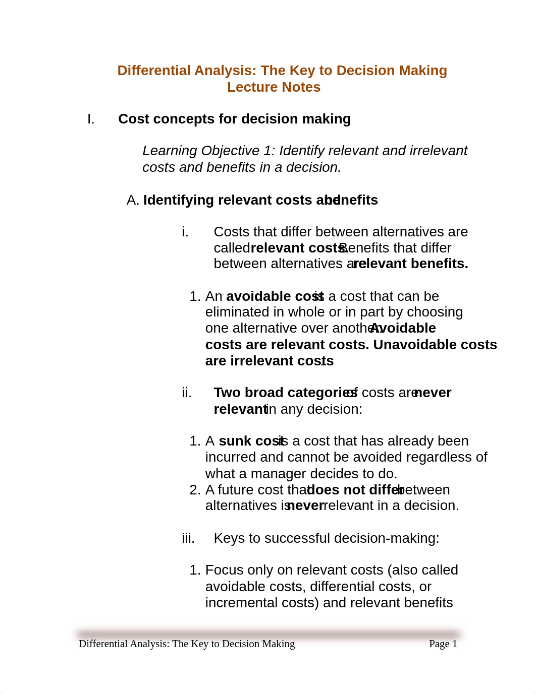 Week 7 Lecture Notes - Differential Analysis The Key to Decision Making Notes.pdf_dyxfxwx8skt_page1