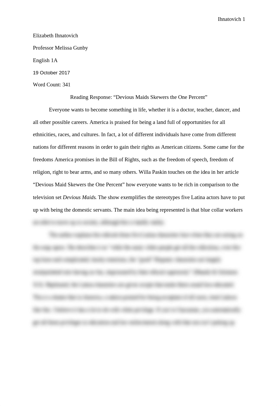 Reading Response "Devious Maids Skewers the One Percent".docx_dyy9pawuw3f_page1