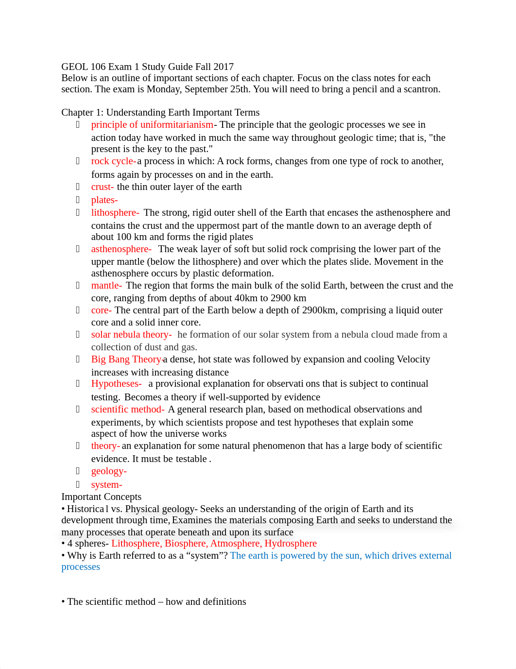 GEOL 106 Exam 1 Study Guide Fall 2017.docx_dz14whc134r_page1