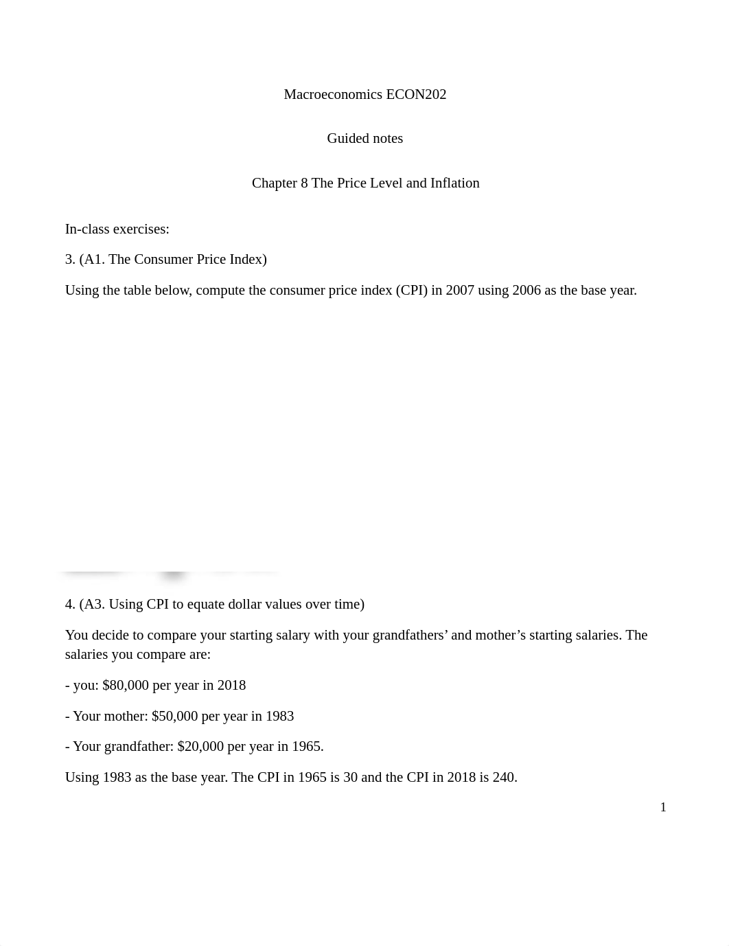 In-class exercises Ch 8 The Price Level and Inflation (Answers).docx_dz18g3g5k2h_page1