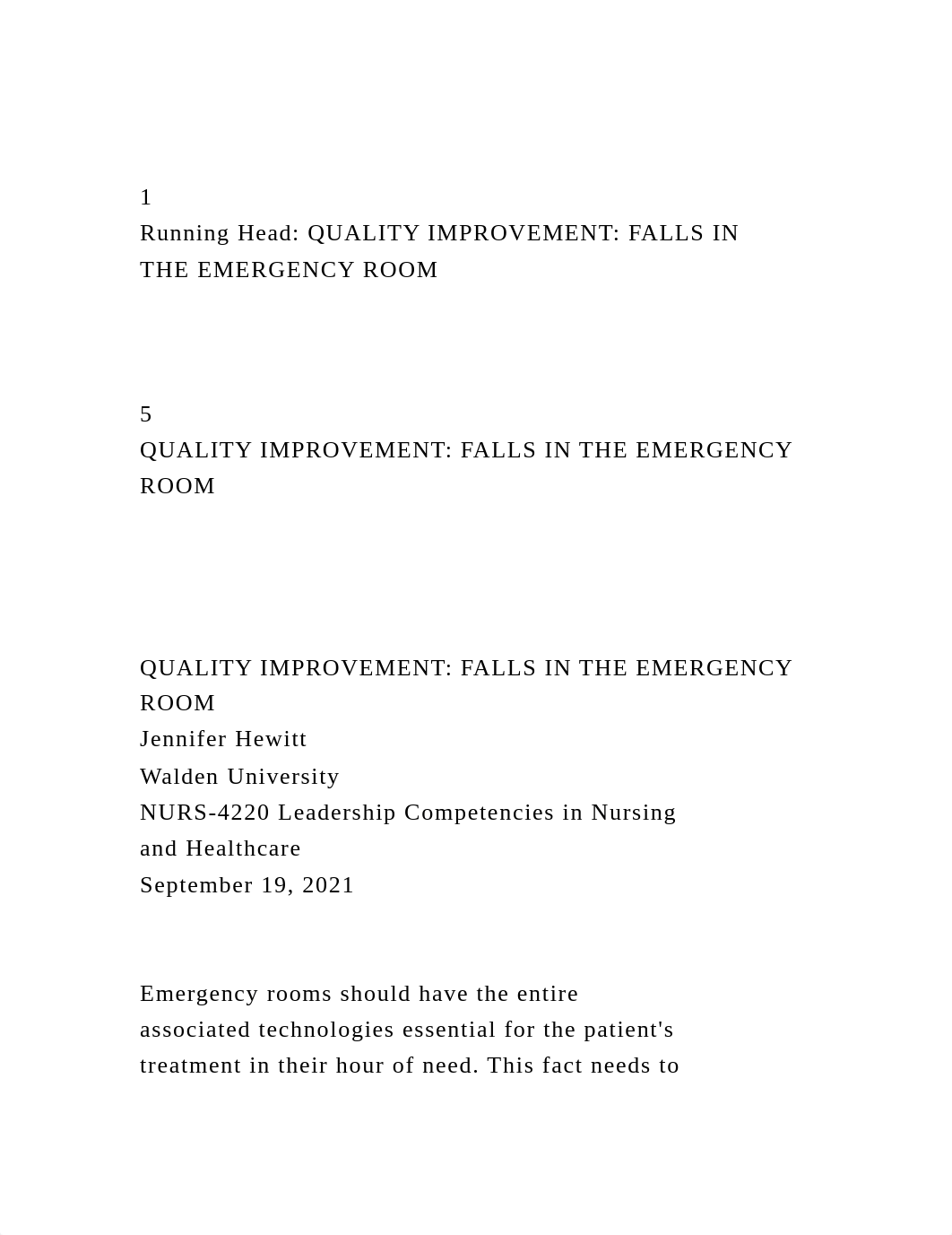 1Running Head QUALITY IMPROVEMENT FALLS IN THE EMERGENCY ROOM.docx_dz1y8bwoszk_page2