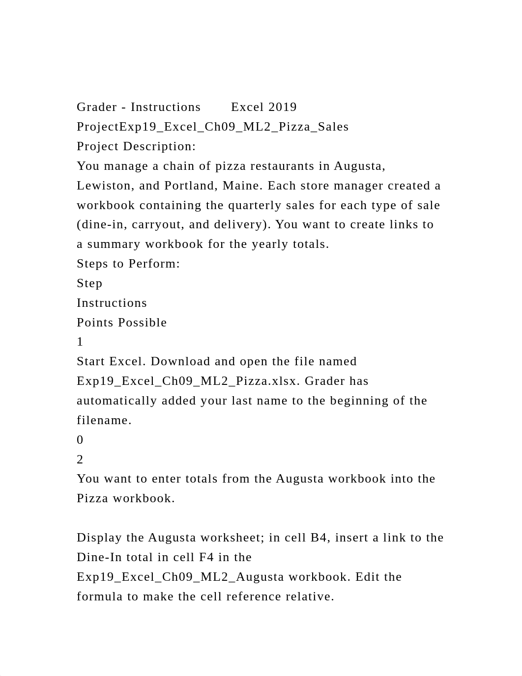 Grader - InstructionsExcel 2019 ProjectExp19_Excel_Ch09_ML2_Pizza.docx_dz2xzlfscut_page2