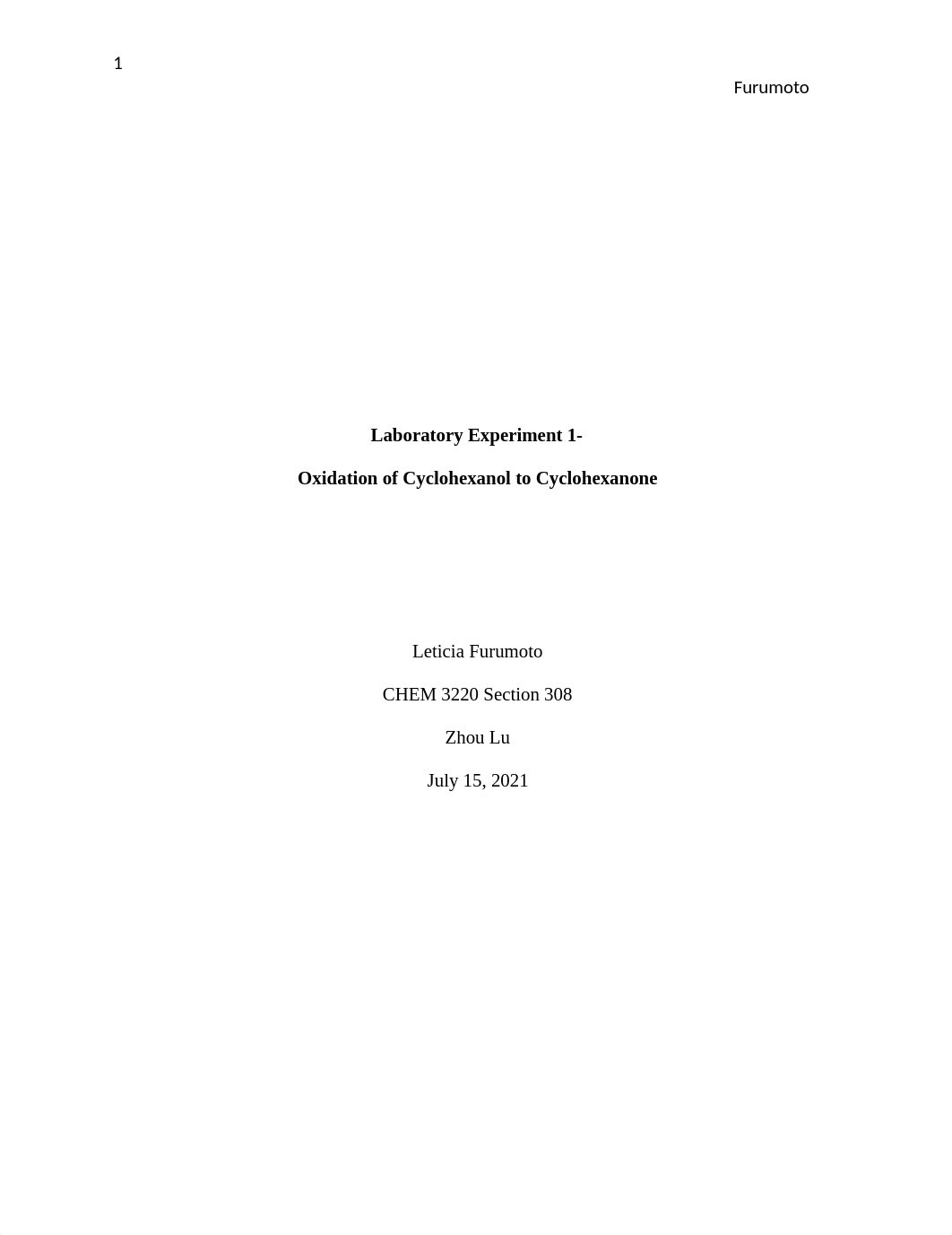 Laboratory Experiment 1 - Oxidation of Cyclohexanol to Cyclohexanone.docx_dz3hh7j14zm_page1