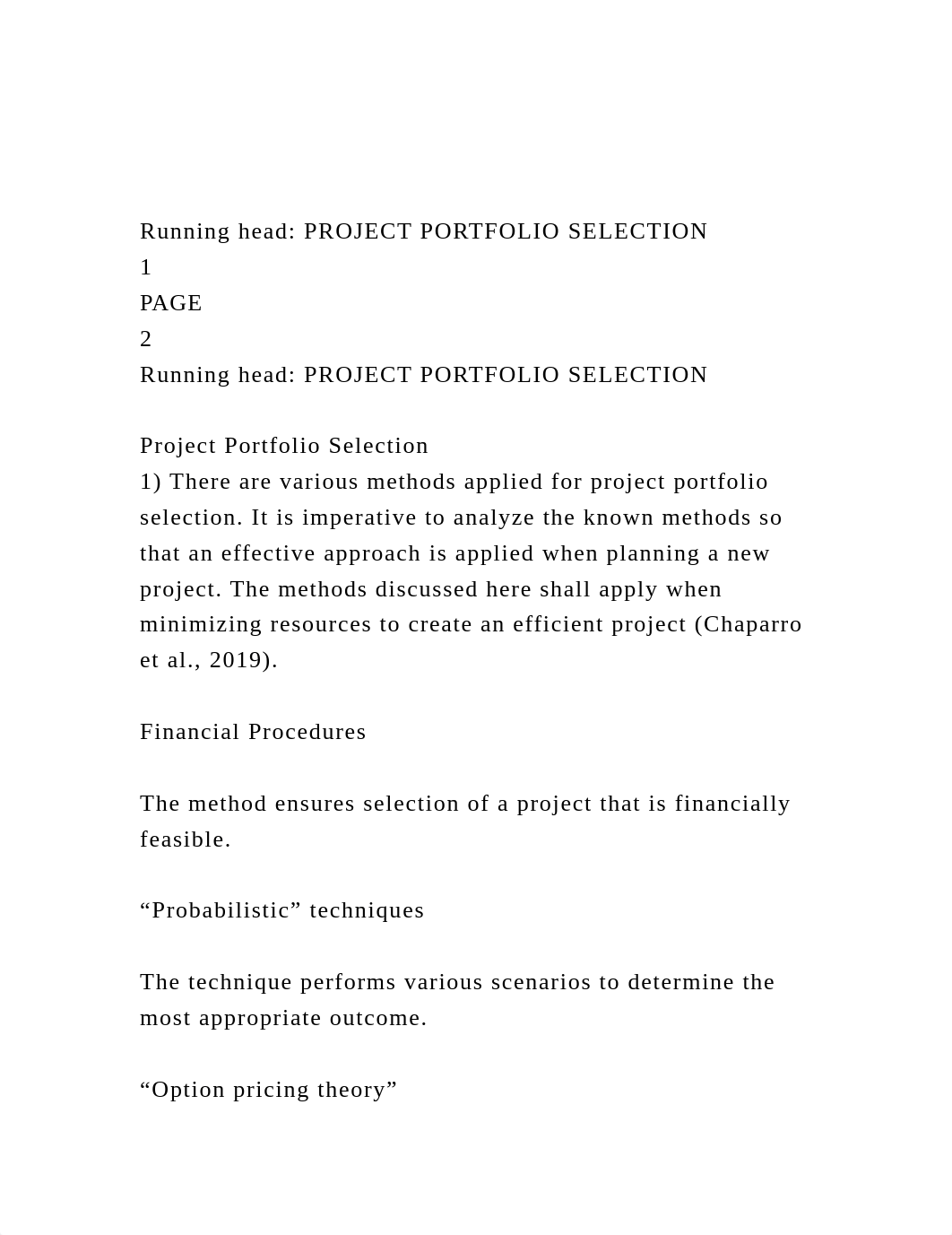 Running head PROJECT PORTFOLIO SELECTION1PAGE  2Running.docx_dz3nq8owkis_page2