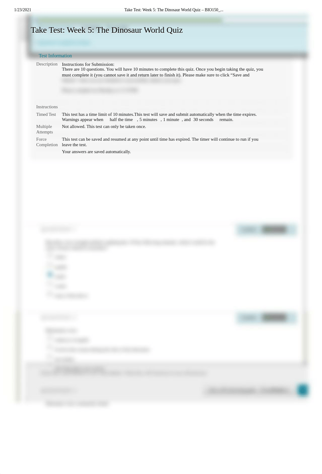 Take Test_ Week 5_ The Dinosaur World Quiz - BIO150_.._.pdf_dz5hou86jt7_page1