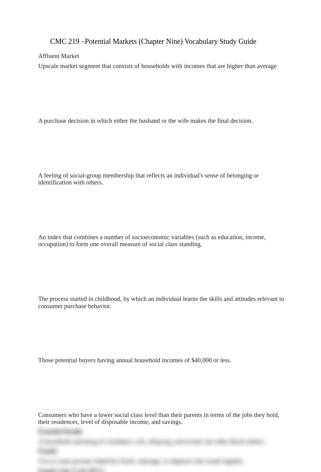 CMC 219 -Potential Markets (Chapter Nine) Vocabulary Study Guide_dz5k99gk3bo_page1