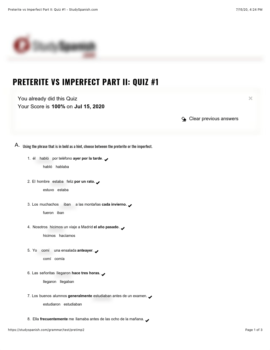 Preterite vs Imperfect Part II: Quiz #1 - StudySpanish.com.pdf_dz5ubcd2ruy_page1