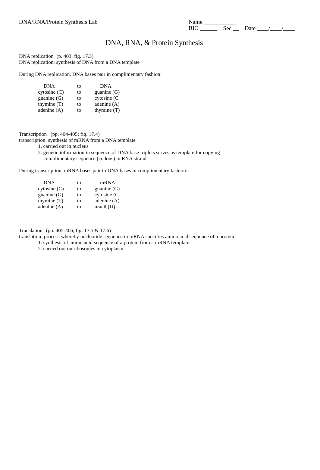 DNA, RNA, Protein Synthesis Lab Exercises_BIO 130_.doc_dz78vgxabk3_page1