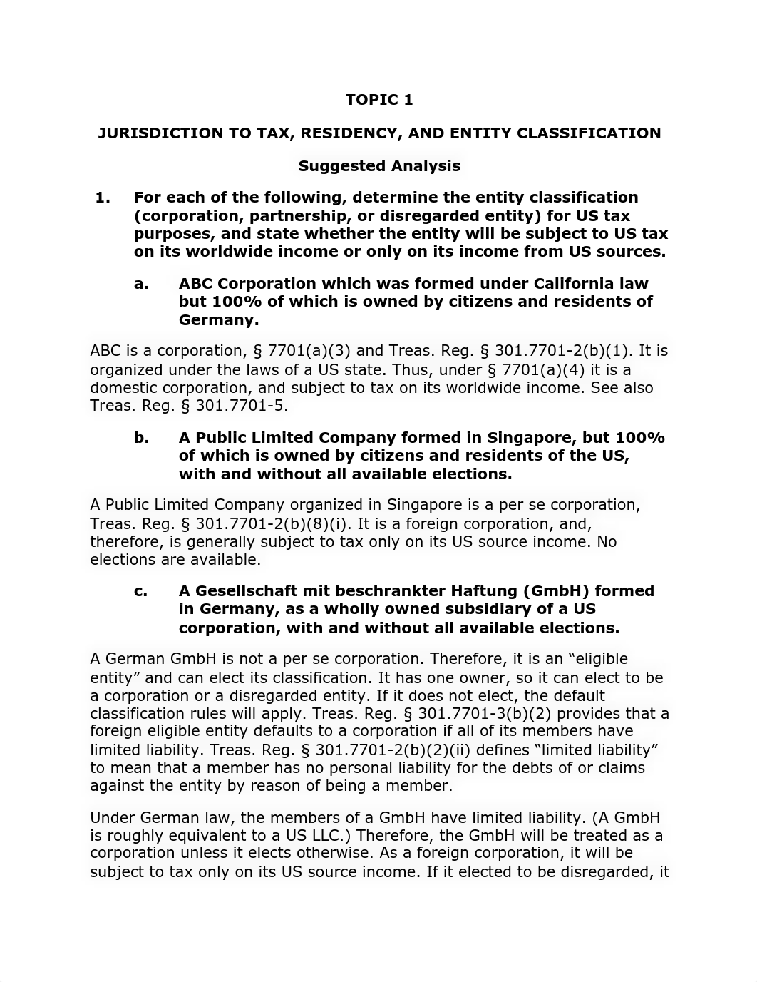 2020 TA321 Topic 1 - Suggested Analysis - Residency, Jurisdiction and Entity Classification.pdf_dz7a4p4jiya_page1