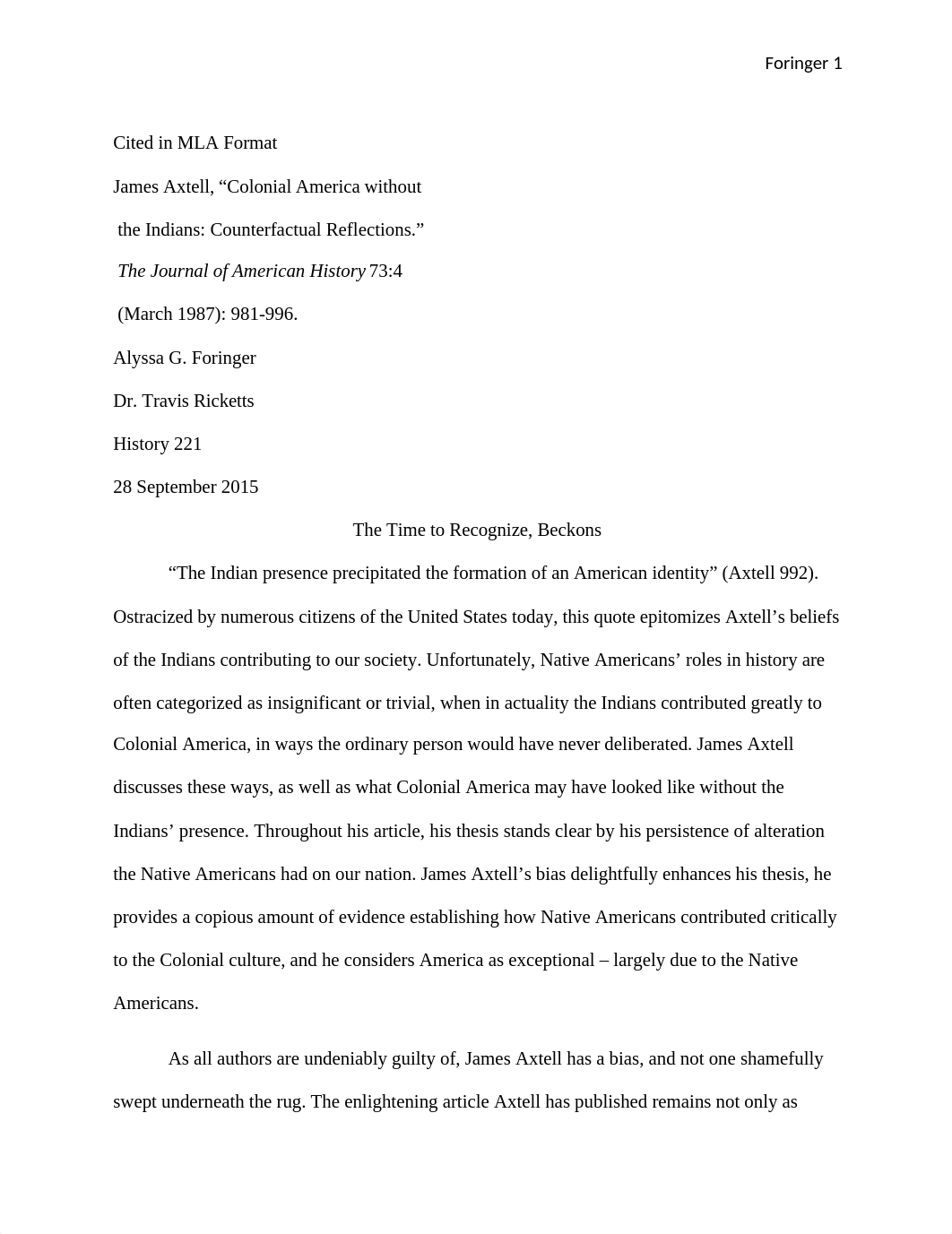 Colonial America without the Indians, Journal Essay_dz7rw6kcz3c_page1