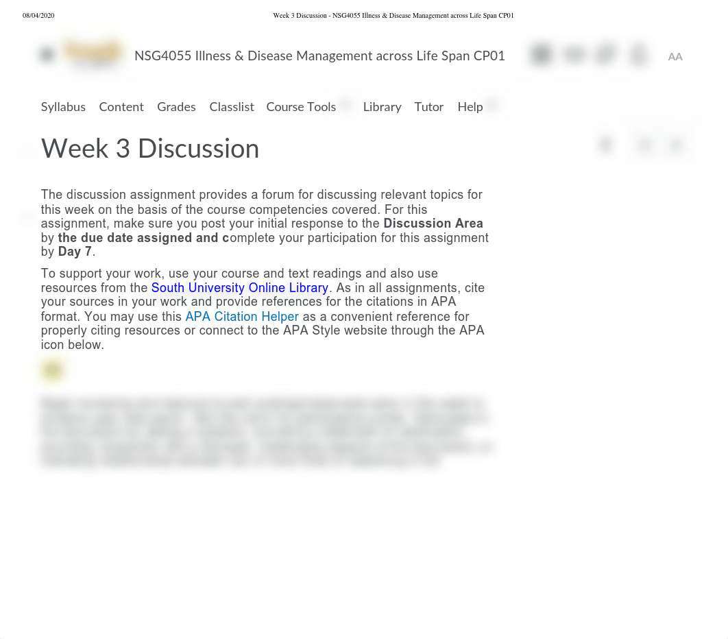 Week 3 Discussion - NSG4055 Illness & Disease Management across Life Span CP01 (2).pdf_dz89jfh2t24_page1