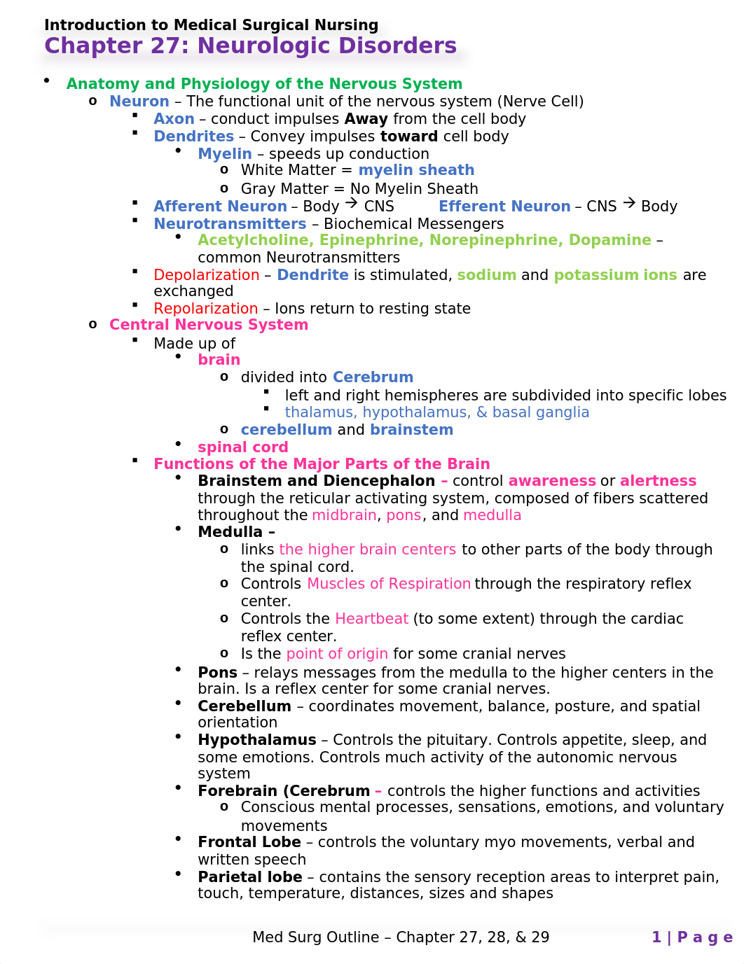 Med Surg Outline - Chapter 27, 28, & 29.docx_dz8mvku39cy_page1