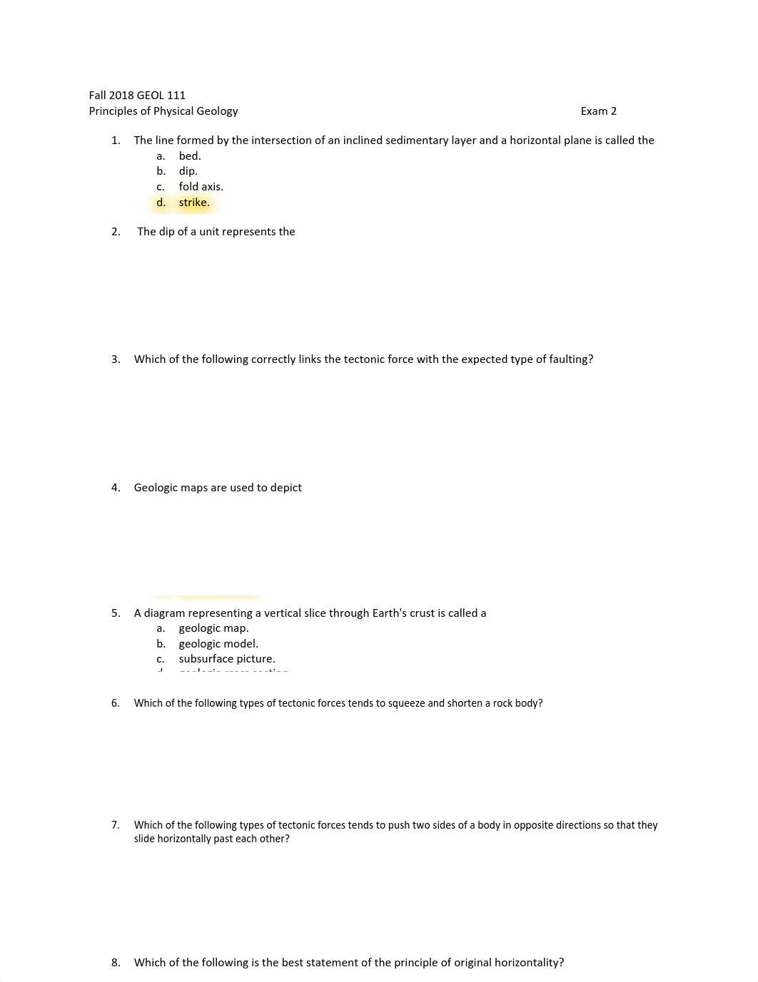 Exam 2 Fall 2018 GEOL 111.pdf_dz94tzdr440_page1