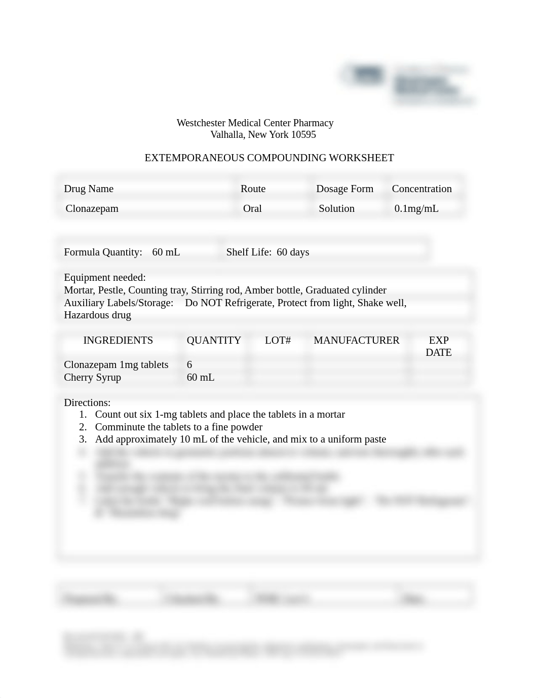 Clonazepam 0.1mG in 1mL - Extemporaneous Compounding Worksheet.docx_dz9jmr06fsa_page1