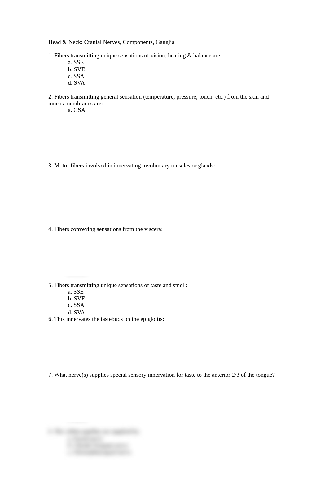 ANAT 2626 Cranial Nerves, Components and Ganglis Q&amp;A's_dzbdeaxc0t9_page1