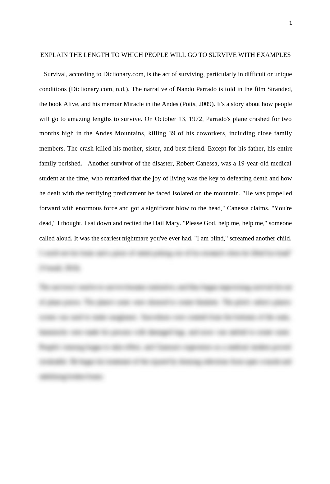 EXPLAIN THE LENGTH TO WHICH PEOPLE WILL GO IN ORDER TO SURVIVE WITH EXAMPLES.docx_dzbgj8xhvww_page1