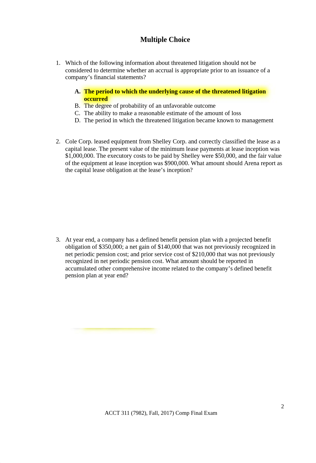 Maulee Patel ACCT 311 Comprehensive Exam  Fall,  2017 (7982)  (with out answers).docx_dzblol2cfa1_page2