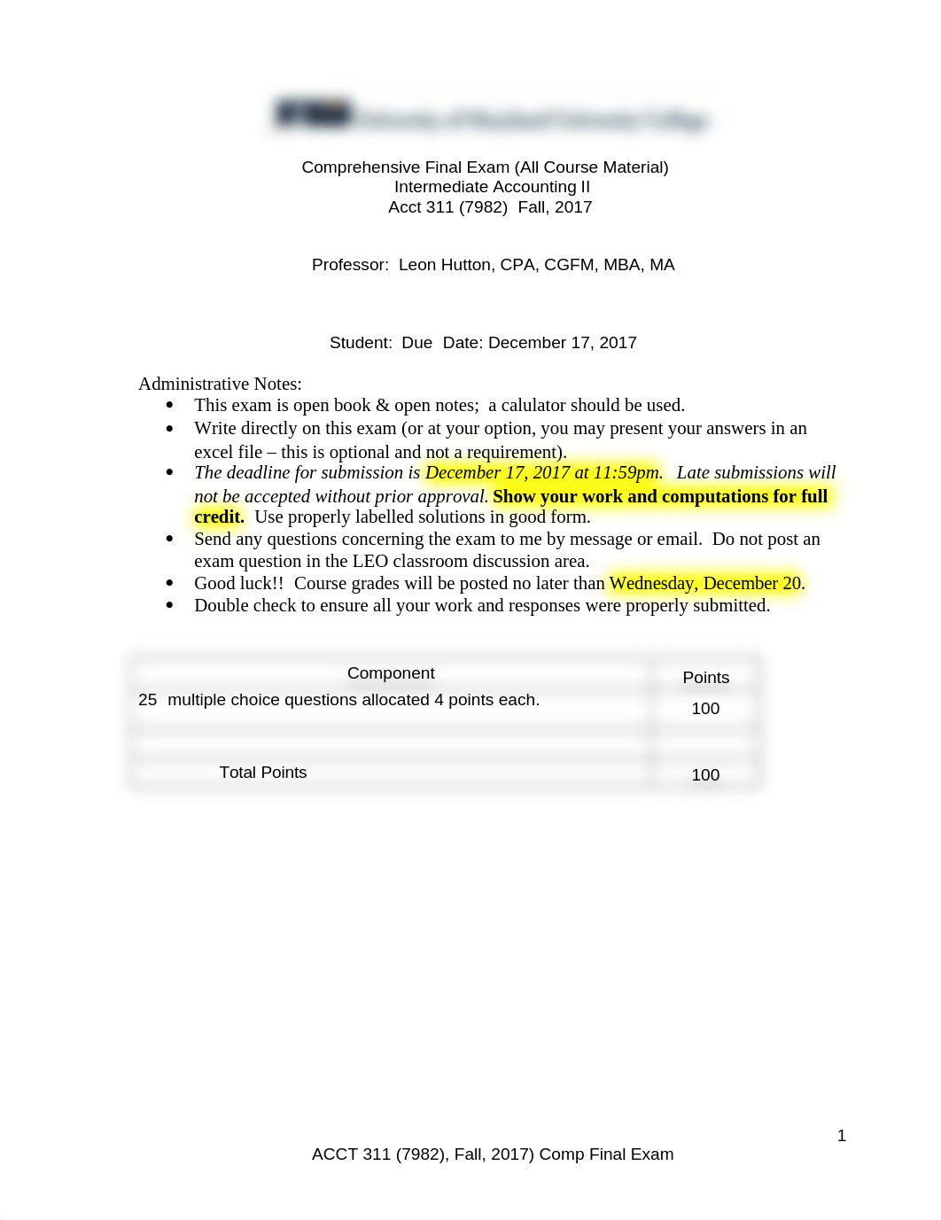 Maulee Patel ACCT 311 Comprehensive Exam  Fall,  2017 (7982)  (with out answers).docx_dzblol2cfa1_page1