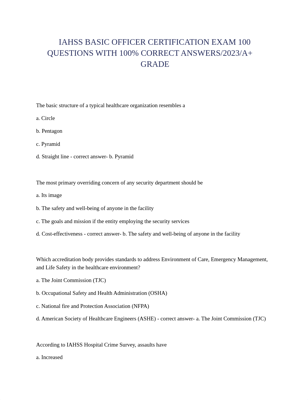 20230414070220_6438fa7c60e87_iahss_basic_officer_certification_exam_100_questions_with_100.pdf_dzburr9zvs2_page1