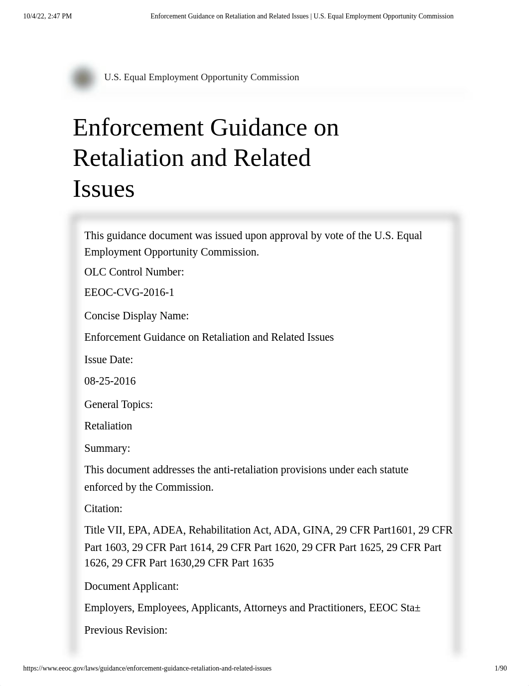 Enforcement Guidance on Retaliation and Related Issues _ U.S. Equal Employment Opportunity Commissio_dzeewtrhpv1_page1