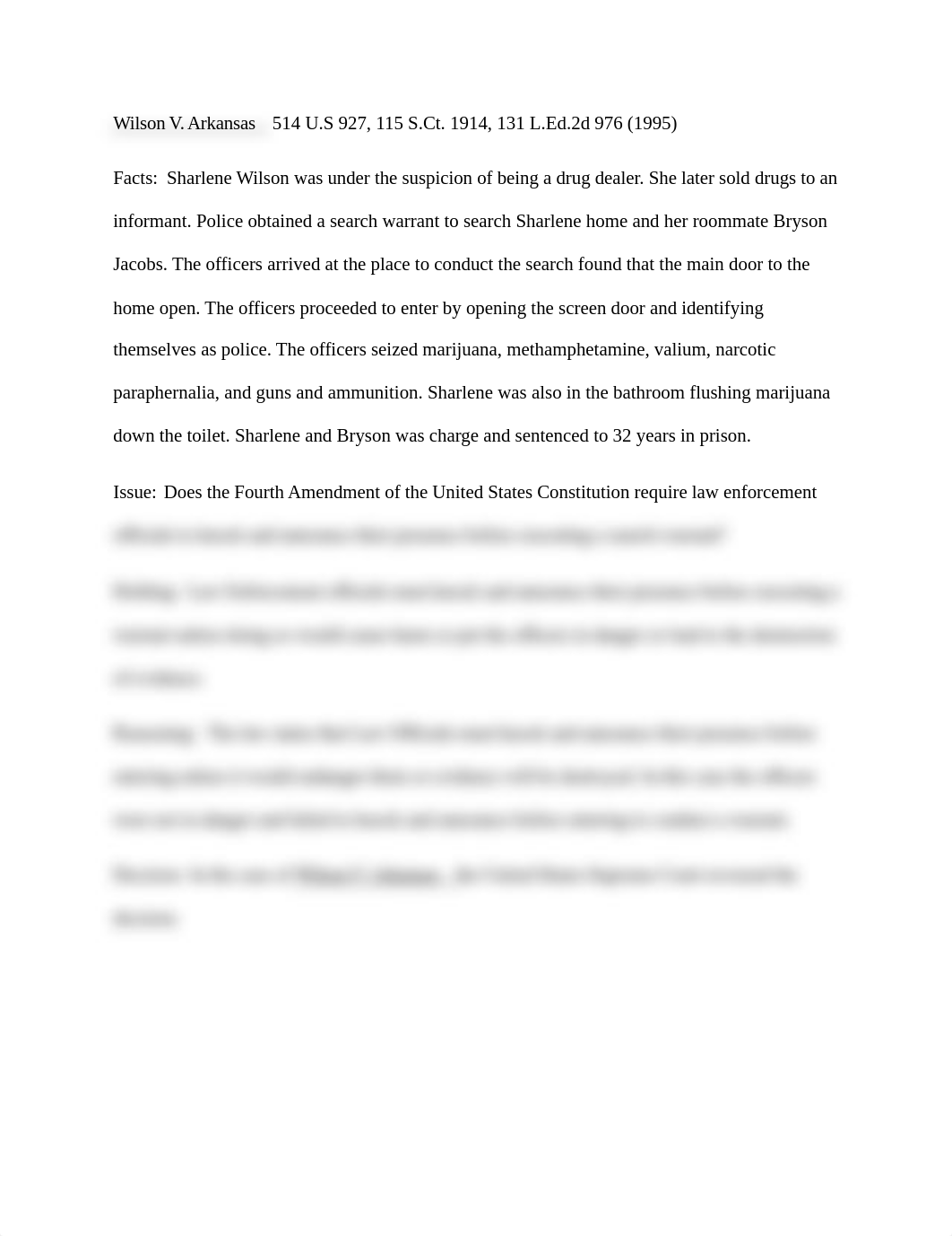 Wilson V. Arkansas Case Brief.docx_dzej077ykv7_page1