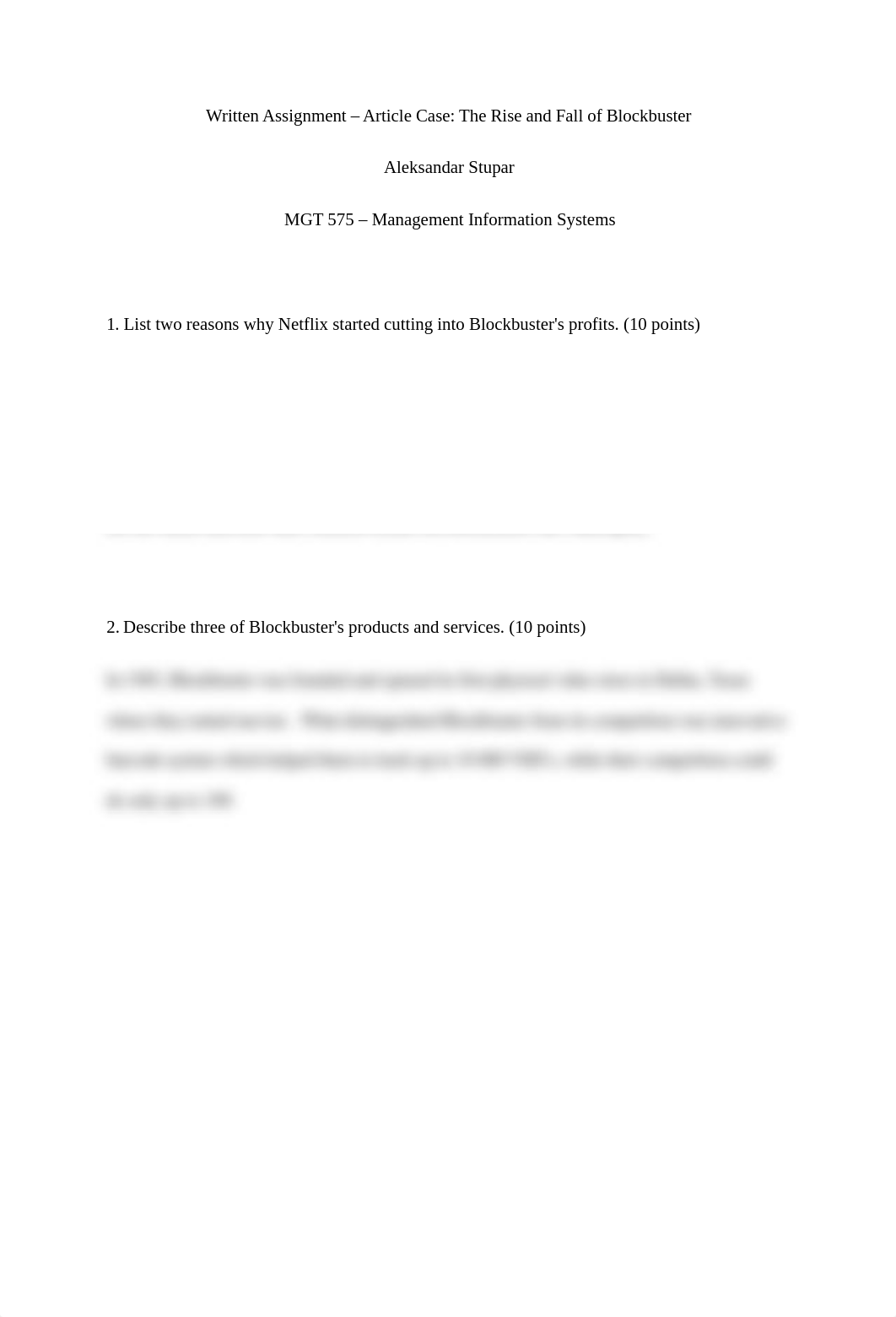 MGT 575 Written Assignment  Article Case The Rise and Fall of Blockbuster Aleksandar Stupar.docx_dzf95k955cz_page1