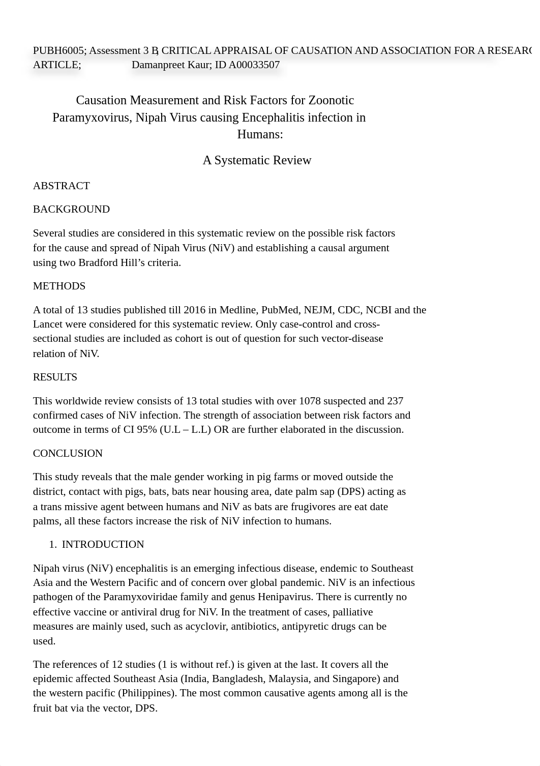 PUBH6005_M10_Kaur_D_ CRITICAL APPRAISAL OF CAUSATION AND ASSOCIATION FOR A RESEARCH ARTICLE.docx_dzfdapcfbib_page1