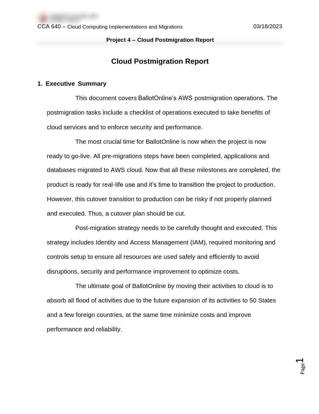 Project 4 - Cloud Postmigration Report.pdf_dzflmx0d7k6_page1