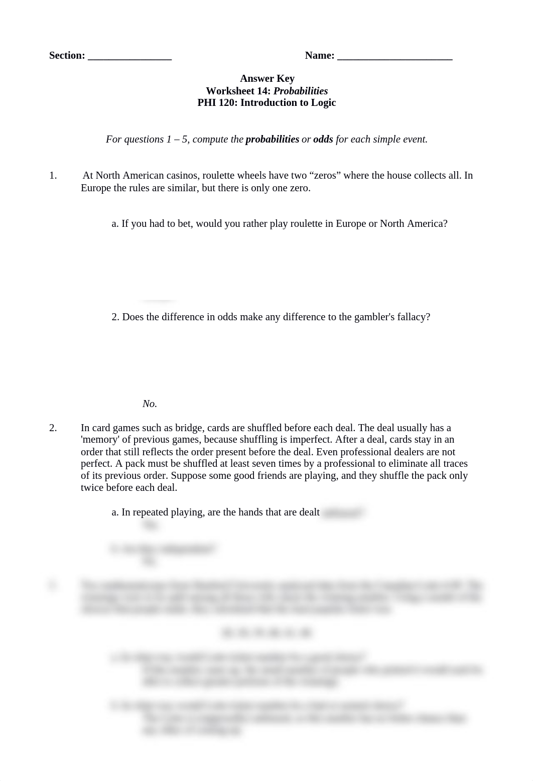 PHI 120 Intro to Logic - Worksheet 14 - Answer Key.docx_dzgsk7kjvw7_page1