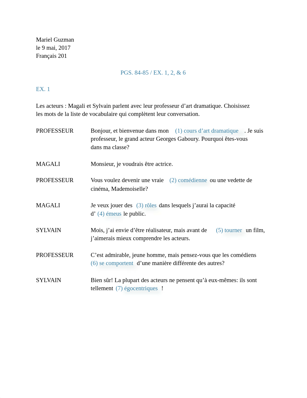 Français 201 _ PGS. 84-85 _ EX. 1, 2, & 6_dzin7btz4o6_page1