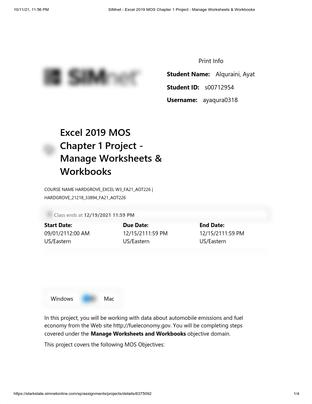 SIMnet - Excel 2019 MOS Chapter 1 Project - Manage Worksheets & Workbooks.pdf_dzluf8hdfyt_page1