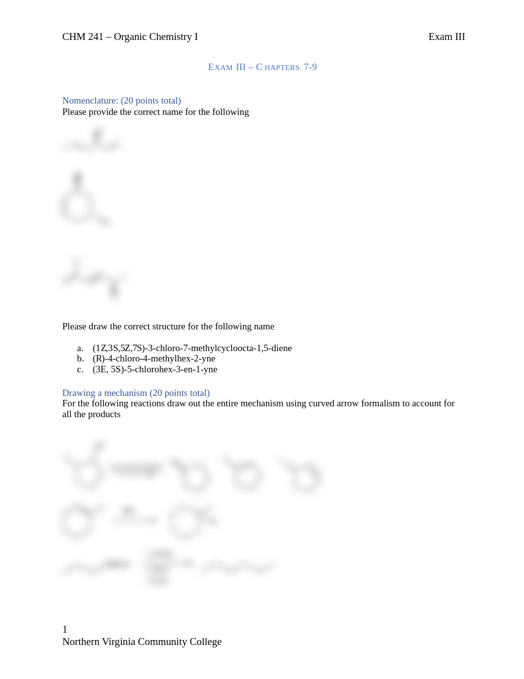 CHM 241 - Organic Chemistry I - Exam 3 - Chapters 7 - 9 - Gallagher.docx_dzm94azwivq_page1