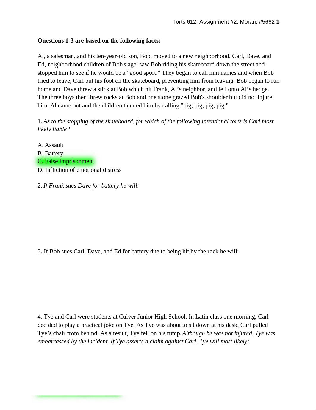 Torts612Assignment2Moran5662_dzm9zrpjnpp_page1