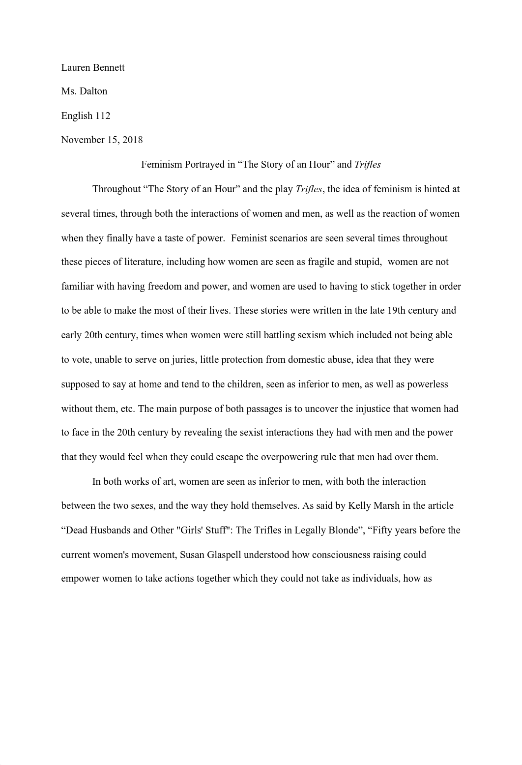 Feminism Portrayed in "The Story of an Hour" and Trifles.pdf_dzn9xg78d4c_page1