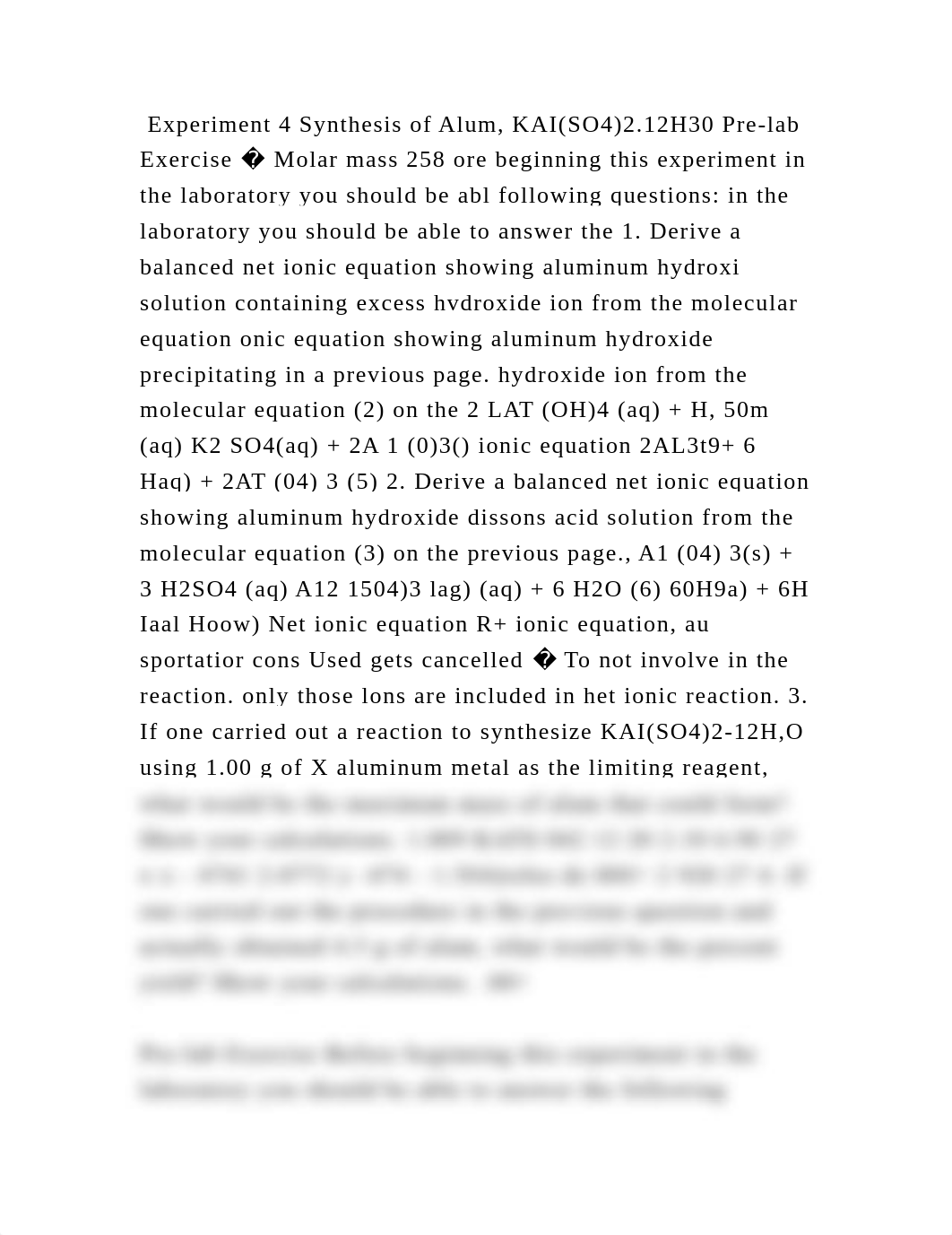 Experiment 4 Synthesis of Alum, KAI(SO4)2.12H30 Pre-lab Exercise � Mo.docx_dznh4c20o5a_page2