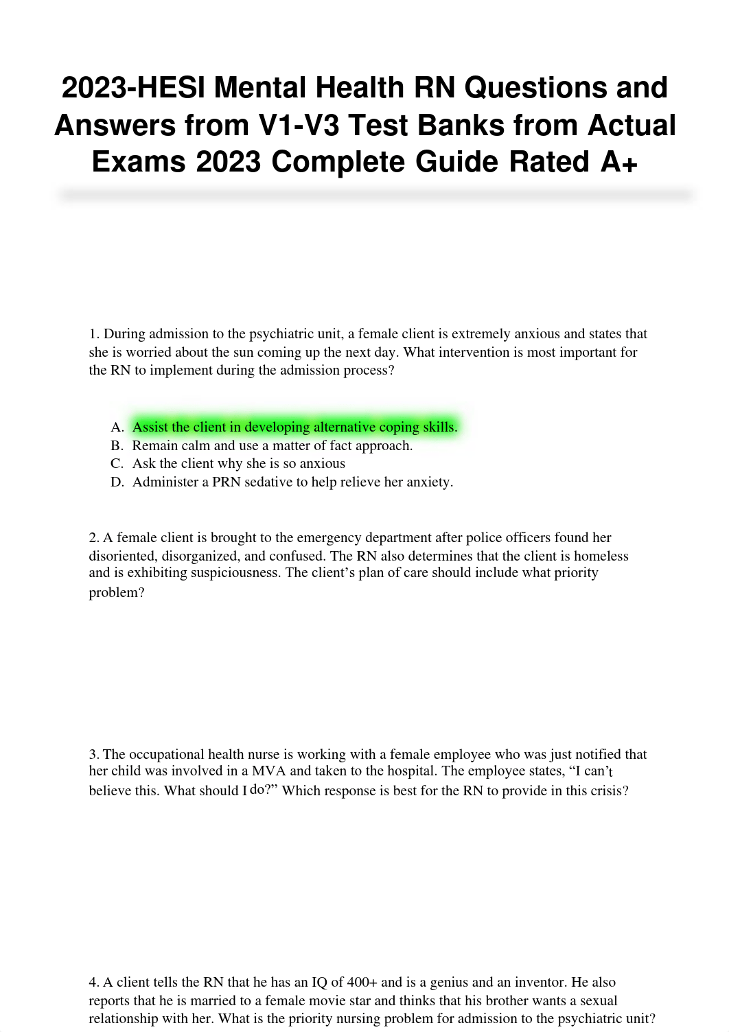 2023 HESI MENTAL HEALTH RN -Questions & Answes From V1-V3.pdf_dznzd3o1r65_page1