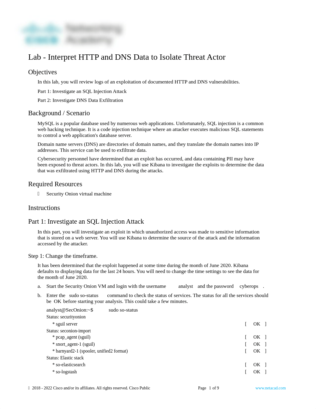 ✅27.2.12 Lab - Interpret HTTP and DNS Data to Isolate Threat Actor.docx_dzo4jn5ck69_page1