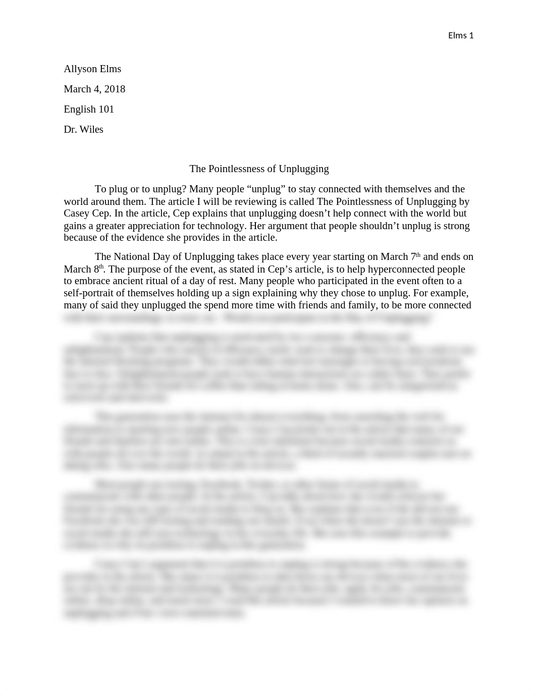 Pointlessness of Unplugging essay .docx_dzp9imwrt74_page1