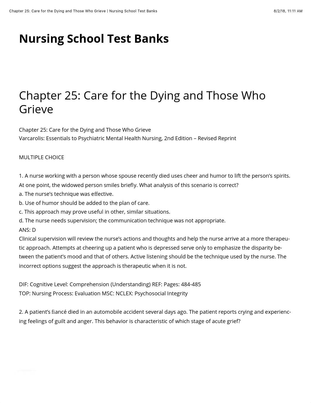 Chapter 25: Care for the Dying and Those Who Grieve | Nursing School Test Banks.pdf_dzqabyglaz0_page1