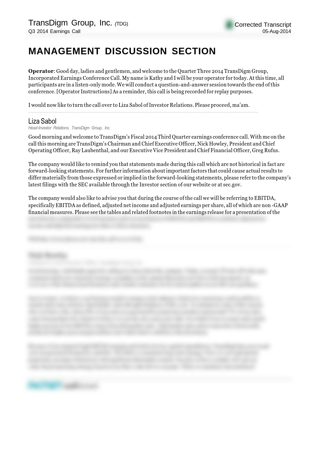 CORRECTED TRANSCRIPT TransDigm Group Inc.TDGUS Q3 2014 Earnings Call 5August2014 1100_dzqfwg0sdv5_page3