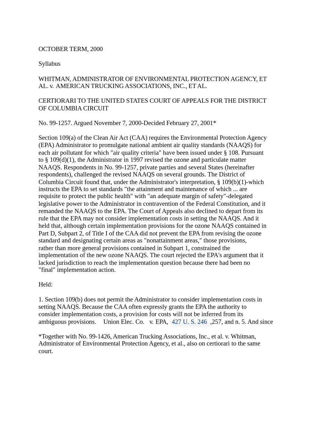 Whitman v. American Trucking Assns., Inc., 531 U.S. 457 (2001).docx_dzrugkd854y_page1