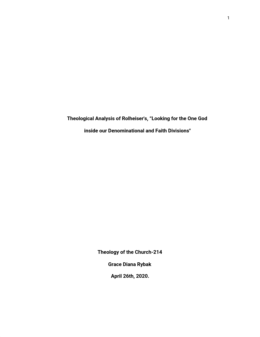 Theological Analysis of Rolheiser__'s, "Looking for the One God  inside our Denominational and Faith_dzruqadwmml_page1