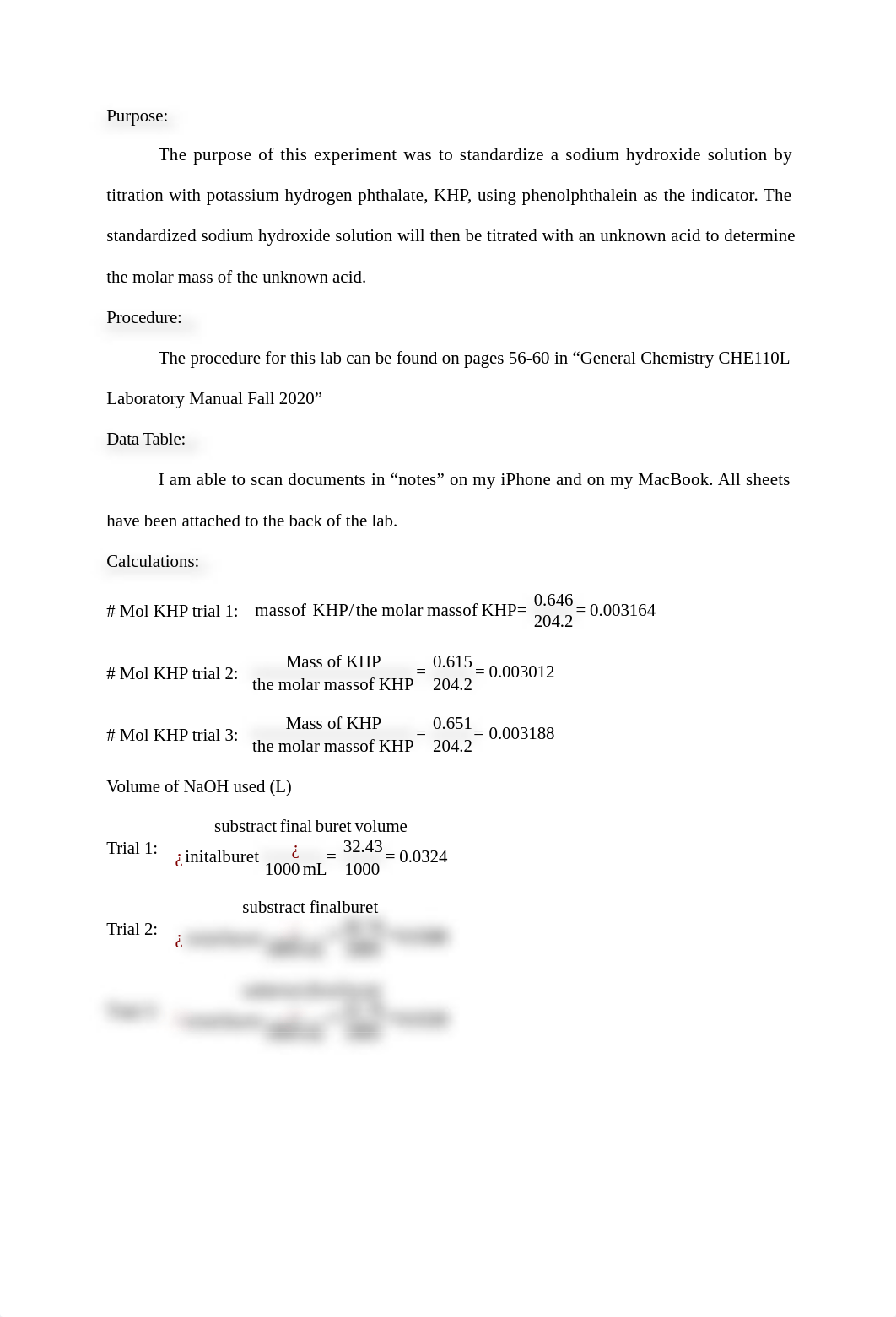 Lab 6; Determining the Molar Mass of an unknown Acid Titration Chem 110-02L .docx_dzs2dyf0xb7_page2