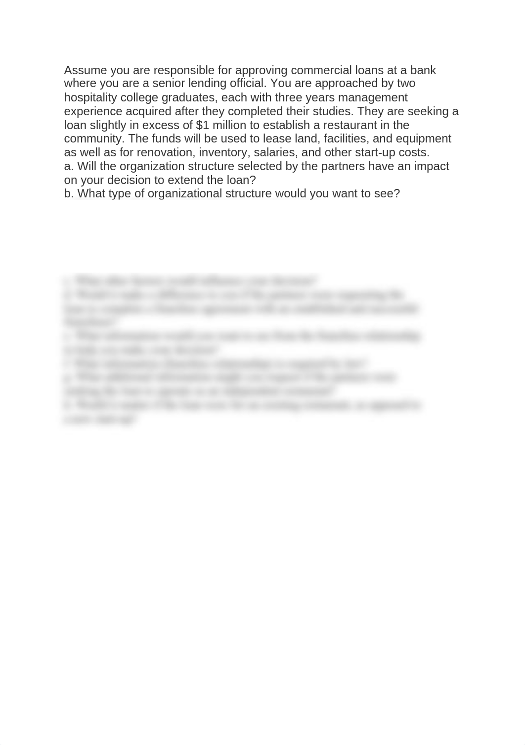 Assume you are responsible for approving commercial loans at a bank where you are a senior lending o_dzsdc11btll_page1