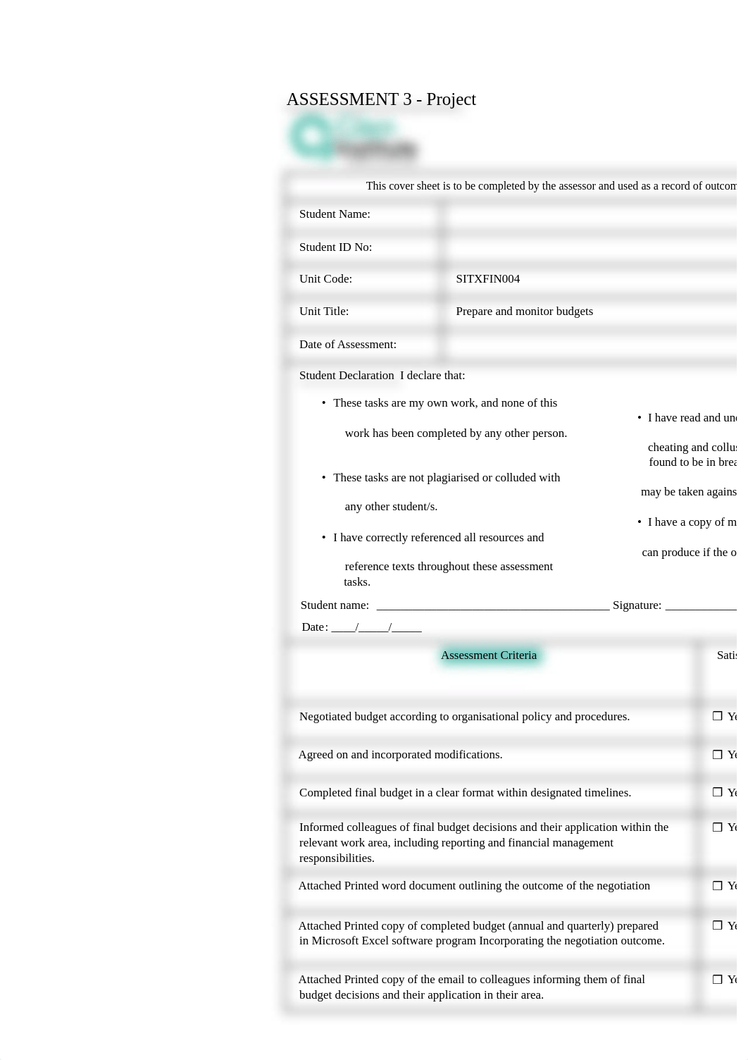 ASSESSMENT 3 SITXFIN004 (Complete) Prepare and monitor budgets.docx_dzt4xo2qjmc_page1